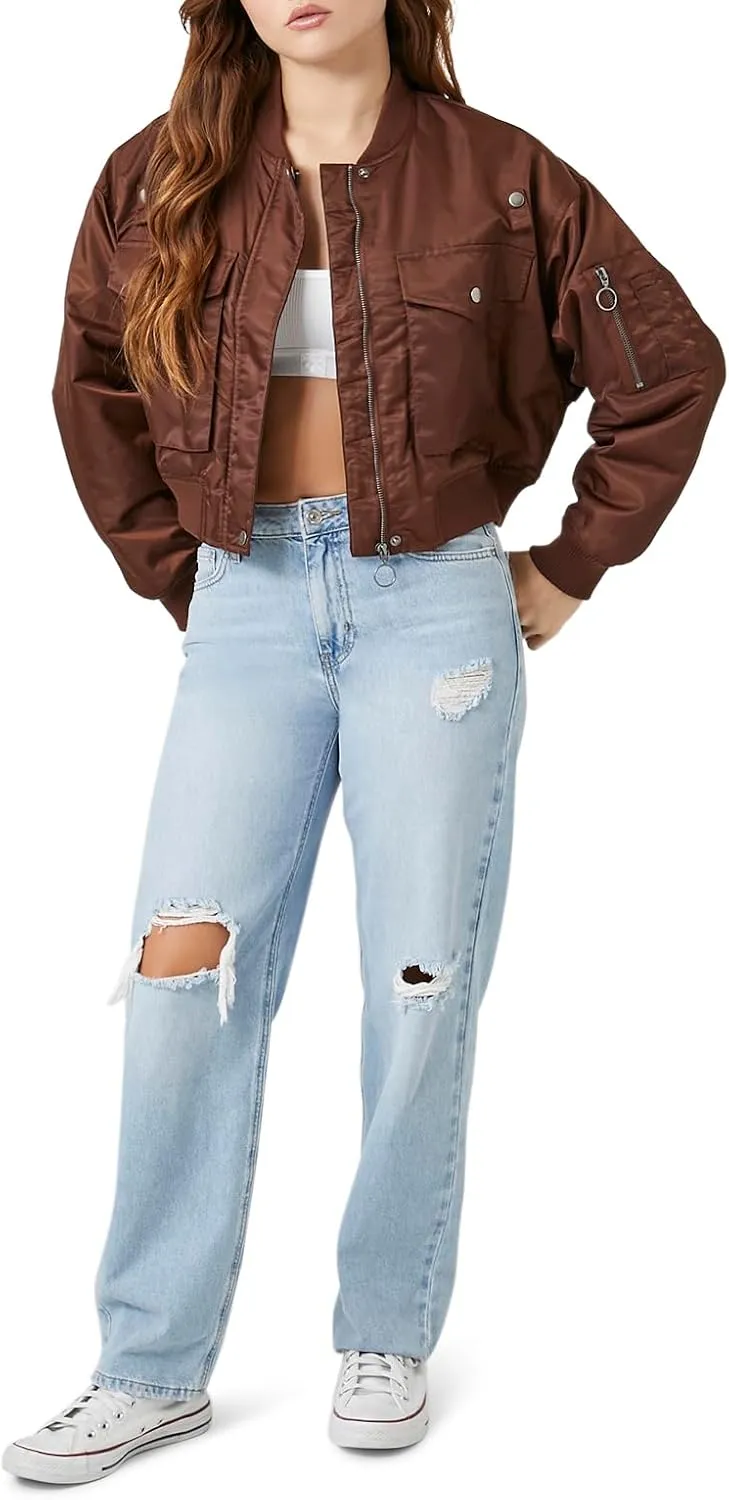 Forever 21 Women's Cropped Bomber Jacket