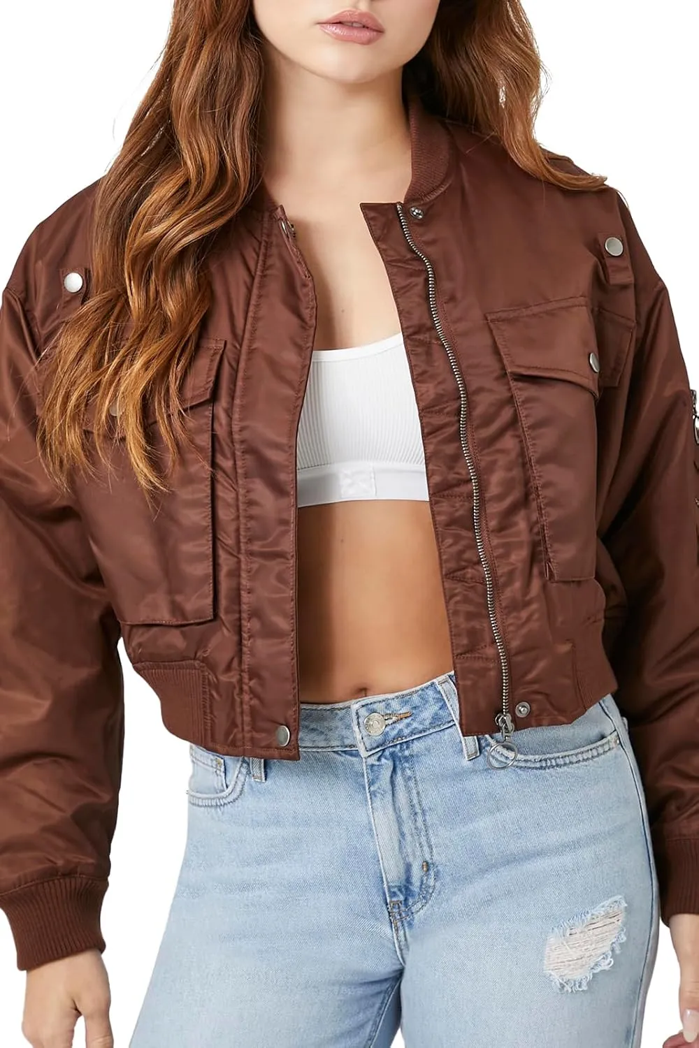Forever 21 Women's Cropped Bomber Jacket