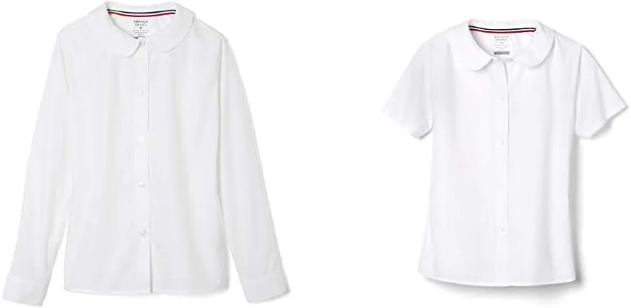 French Toast Girls' Short & Long Sleeve Peter Pan Collar Blouse 2-Pack, White