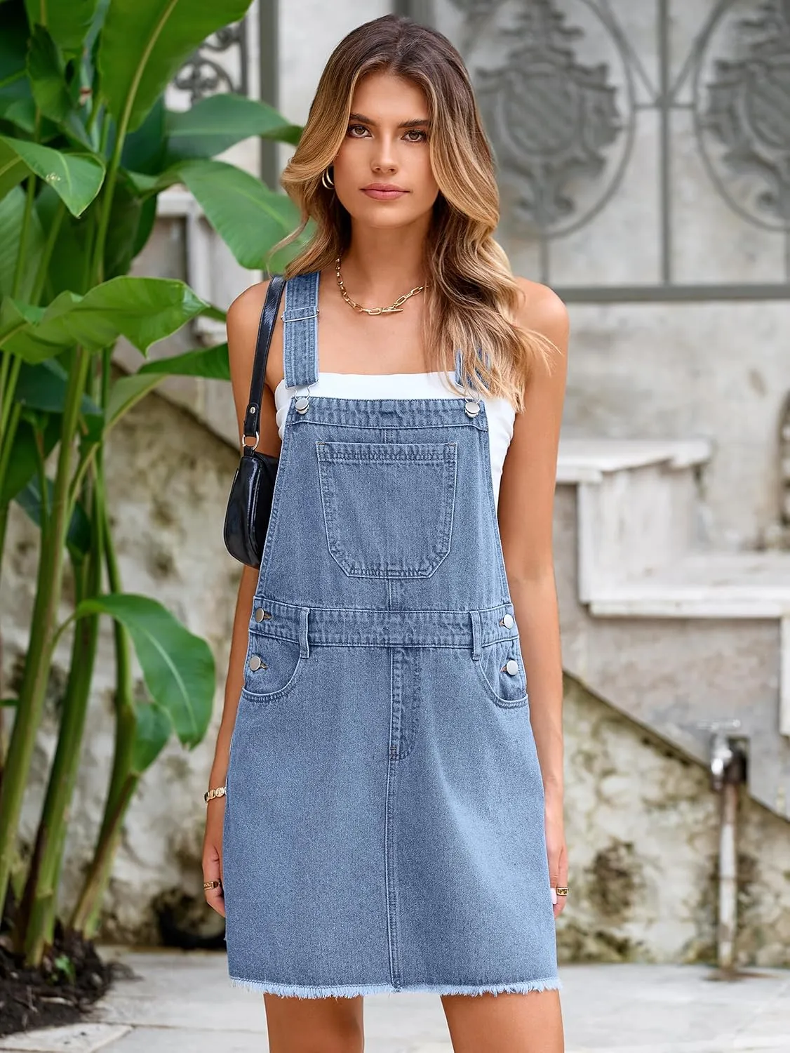 Glamaker Womens Denim Overalls Dress - Casual Summer Loose Romper Sleeveless Adjustable Straps Jumper Jean Mini Dresses 2025