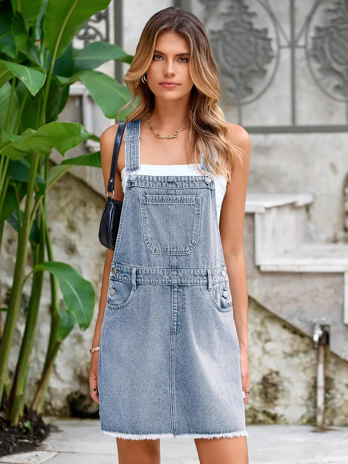 Glamaker Womens Denim Overalls Dress - Casual Summer Loose Romper Sleeveless Adjustable Straps Jumper Jean Mini Dresses 2025