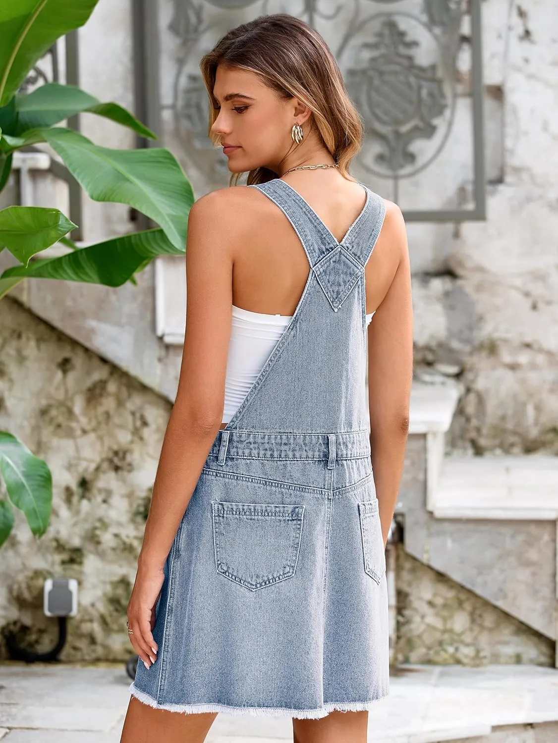 Glamaker Womens Denim Overalls Dress - Casual Summer Loose Romper Sleeveless Adjustable Straps Jumper Jean Mini Dresses 2025