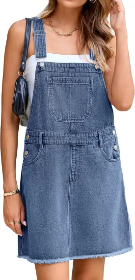 Glamaker Womens Denim Overalls Dress - Casual Summer Loose Romper Sleeveless Adjustable Straps Jumper Jean Mini Dresses 2025