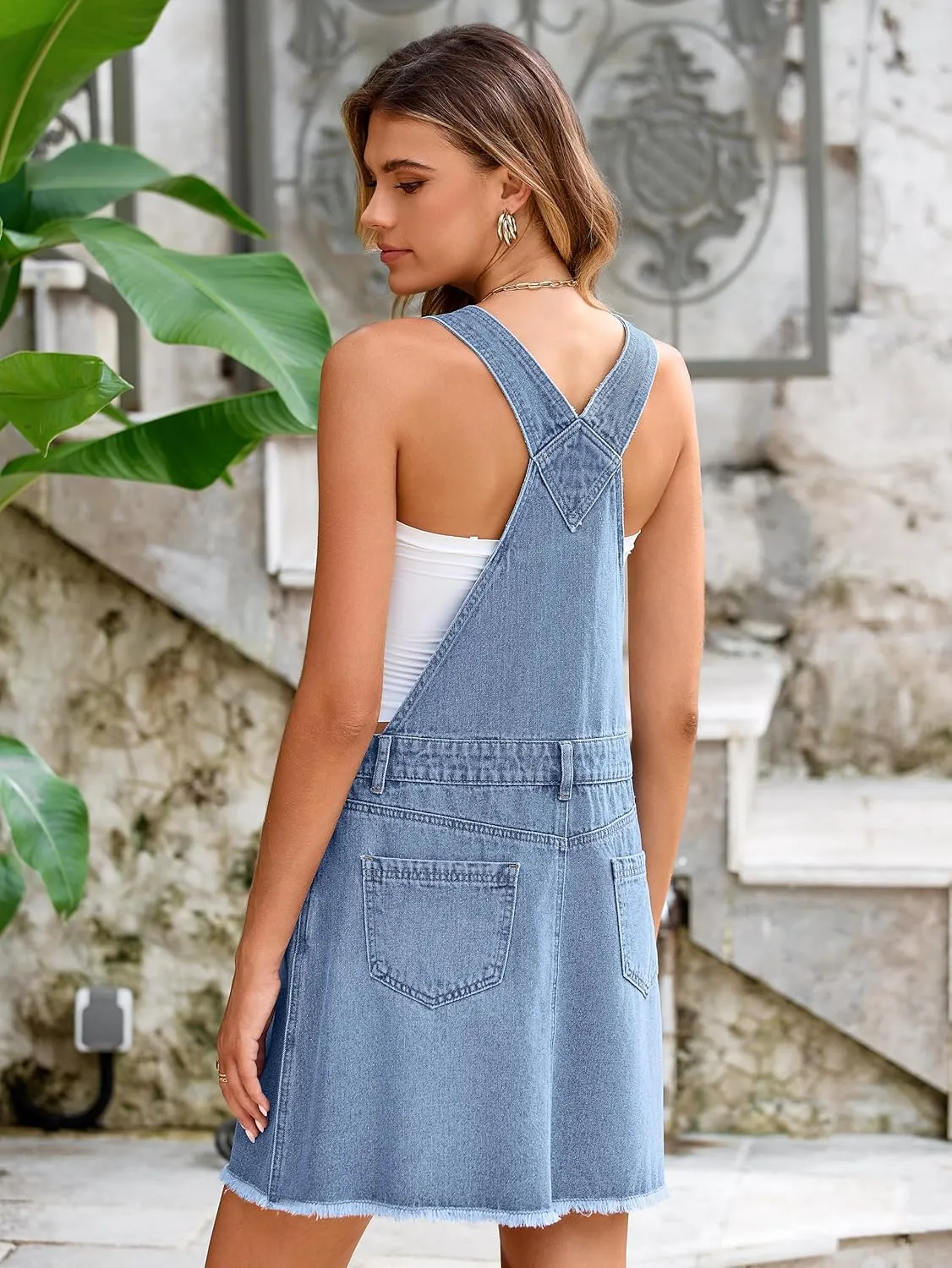 Glamaker Womens Denim Overalls Dress - Casual Summer Loose Romper Sleeveless Adjustable Straps Jumper Jean Mini Dresses 2025