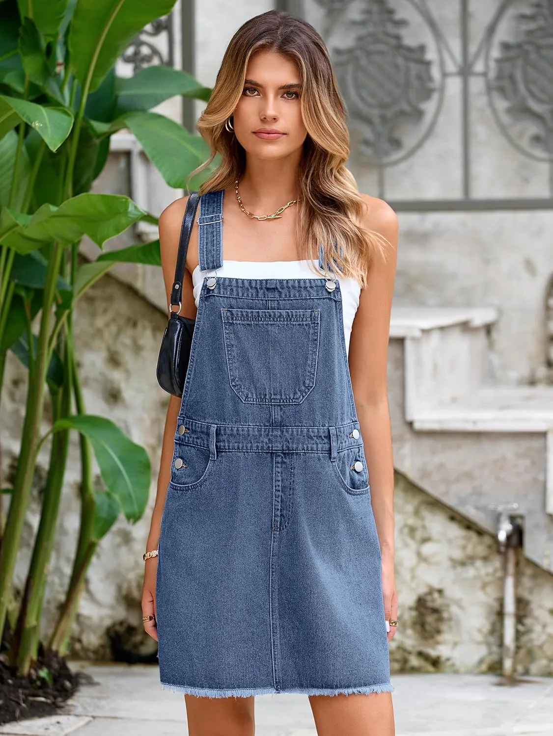 Glamaker Womens Denim Overalls Dress - Casual Summer Loose Romper Sleeveless Adjustable Straps Jumper Jean Mini Dresses 2025
