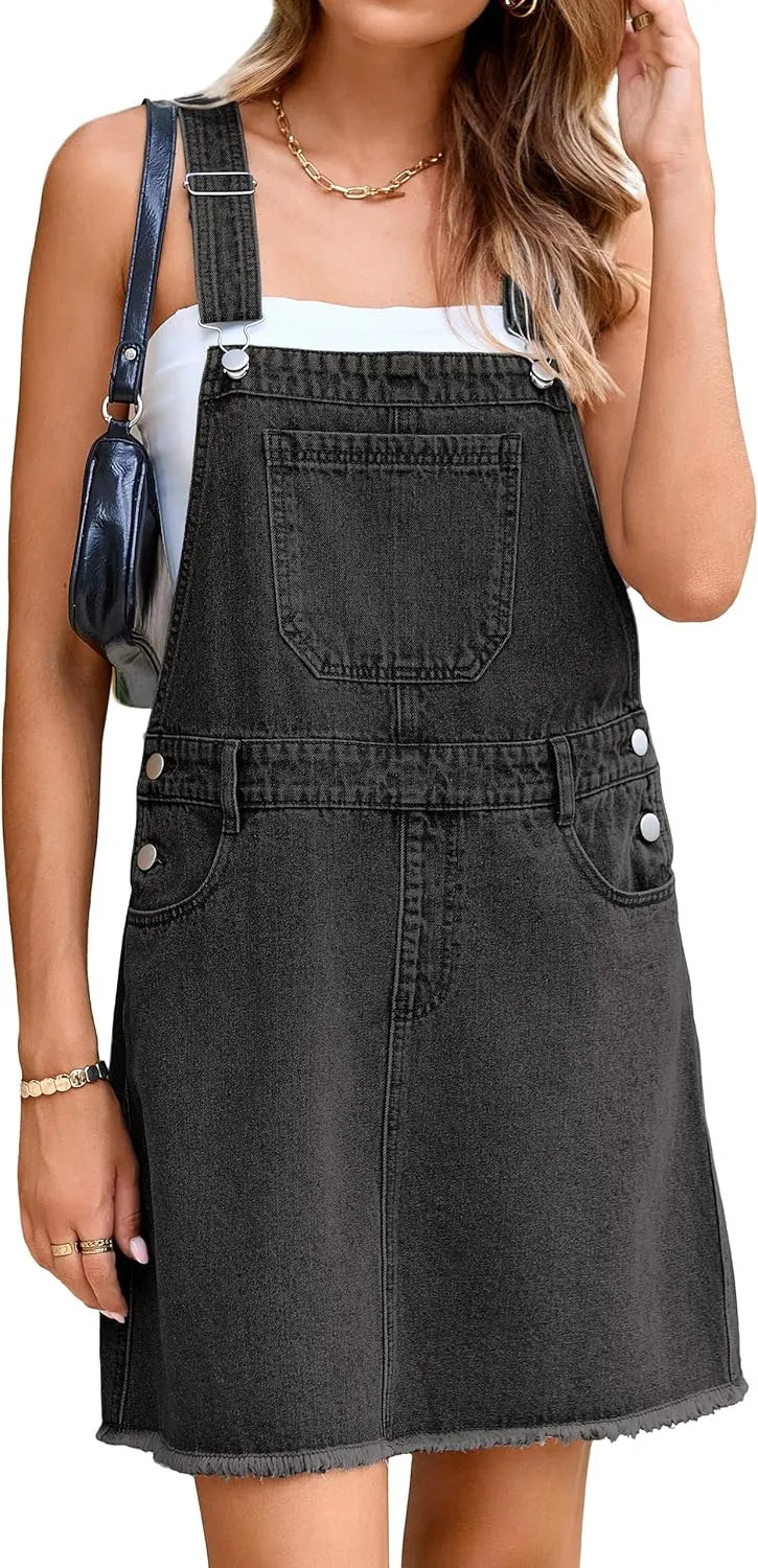 Glamaker Womens Denim Overalls Dress - Casual Summer Loose Romper Sleeveless Adjustable Straps Jumper Jean Mini Dresses 2025