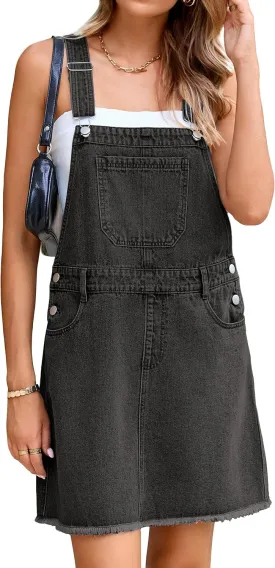Glamaker Womens Denim Overalls Dress - Casual Summer Loose Romper Sleeveless Adjustable Straps Jumper Jean Mini Dresses 2025