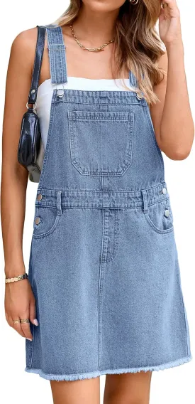 Glamaker Womens Denim Overalls Dress - Casual Summer Loose Romper Sleeveless Adjustable Straps Jumper Jean Mini Dresses 2025