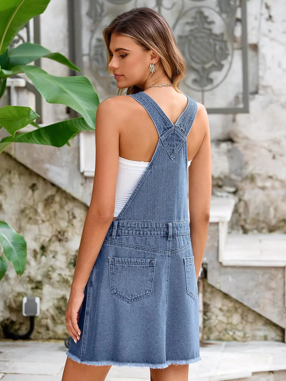 Glamaker Womens Denim Overalls Dress - Casual Summer Loose Romper Sleeveless Adjustable Straps Jumper Jean Mini Dresses 2025