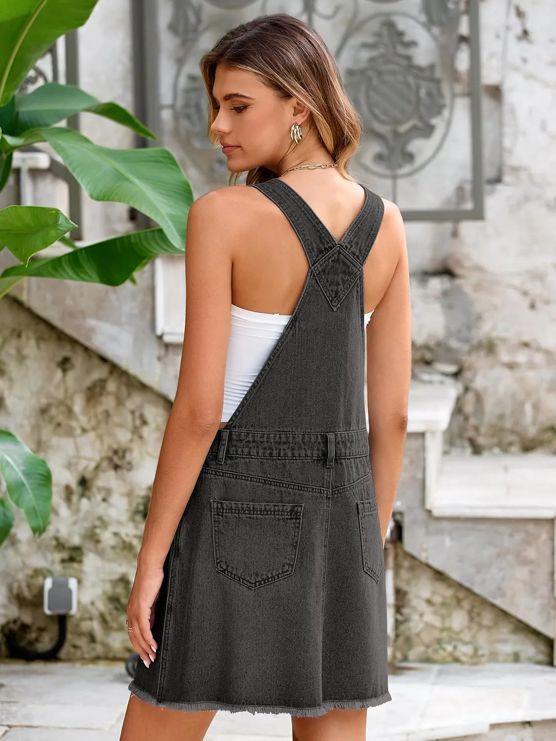 Glamaker Womens Denim Overalls Dress - Casual Summer Loose Romper Sleeveless Adjustable Straps Jumper Jean Mini Dresses 2025