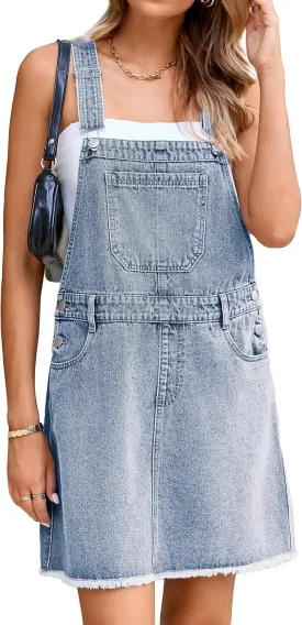 Glamaker Womens Denim Overalls Dress - Casual Summer Loose Romper Sleeveless Adjustable Straps Jumper Jean Mini Dresses 2025