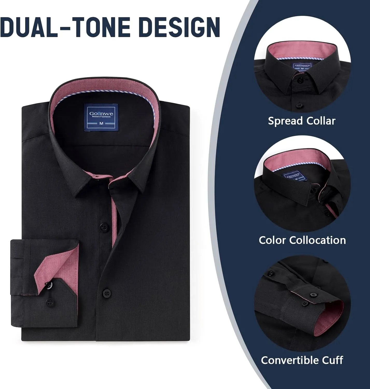 Gollnwe Men's Dress Shirts Long Sleeve Shirt White Button Down Shirt for Men Bussiness Casual