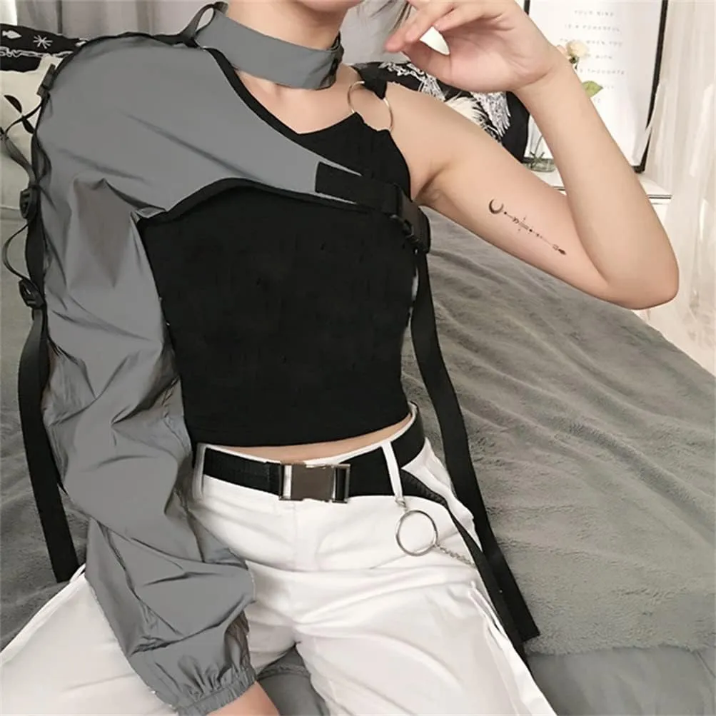 Goth Crop Top for Women 80s Emo Alt Punk Jacket Coat