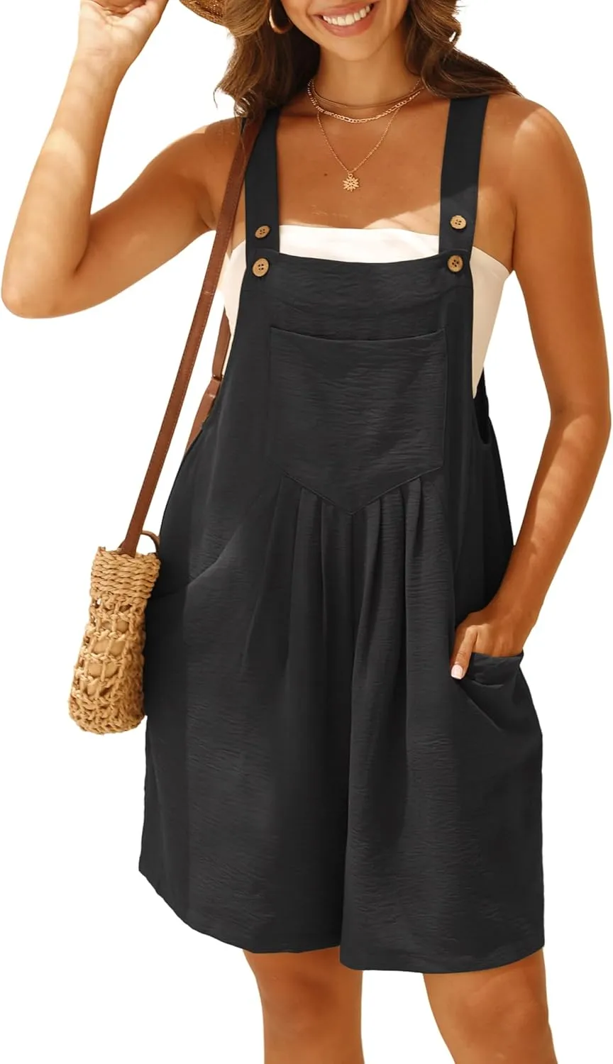 GRECERELLE Jumpsuits For Women Summer Short Overalls Casual Sleeveless Adjustable Loose Women's Rompers with Pockets 2025