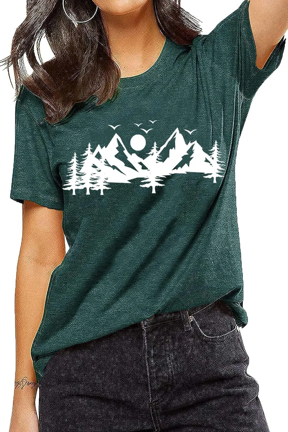 Happy Camp T-Shirt Women Hiking Mountain Adventure Novelty Workout Funny Saying Cute Graphic Athletic Shirt