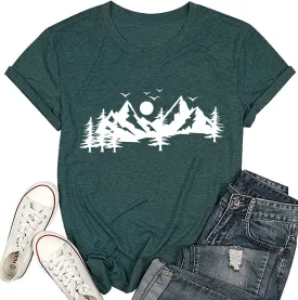Happy Camp T-Shirt Women Hiking Mountain Adventure Novelty Workout Funny Saying Cute Graphic Athletic Shirt