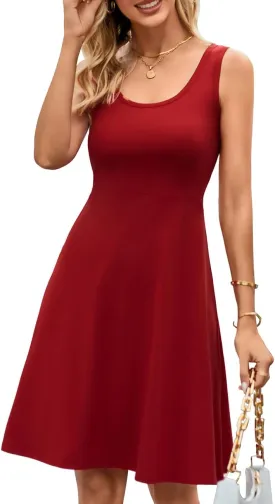 Herou Summer Beach Floral Dresses for Women A line Sleeveless Wide Strap High Waist Midi Tank Dress