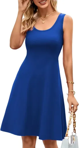 Herou Summer Beach Floral Dresses for Women A line Sleeveless Wide Strap High Waist Midi Tank Dress