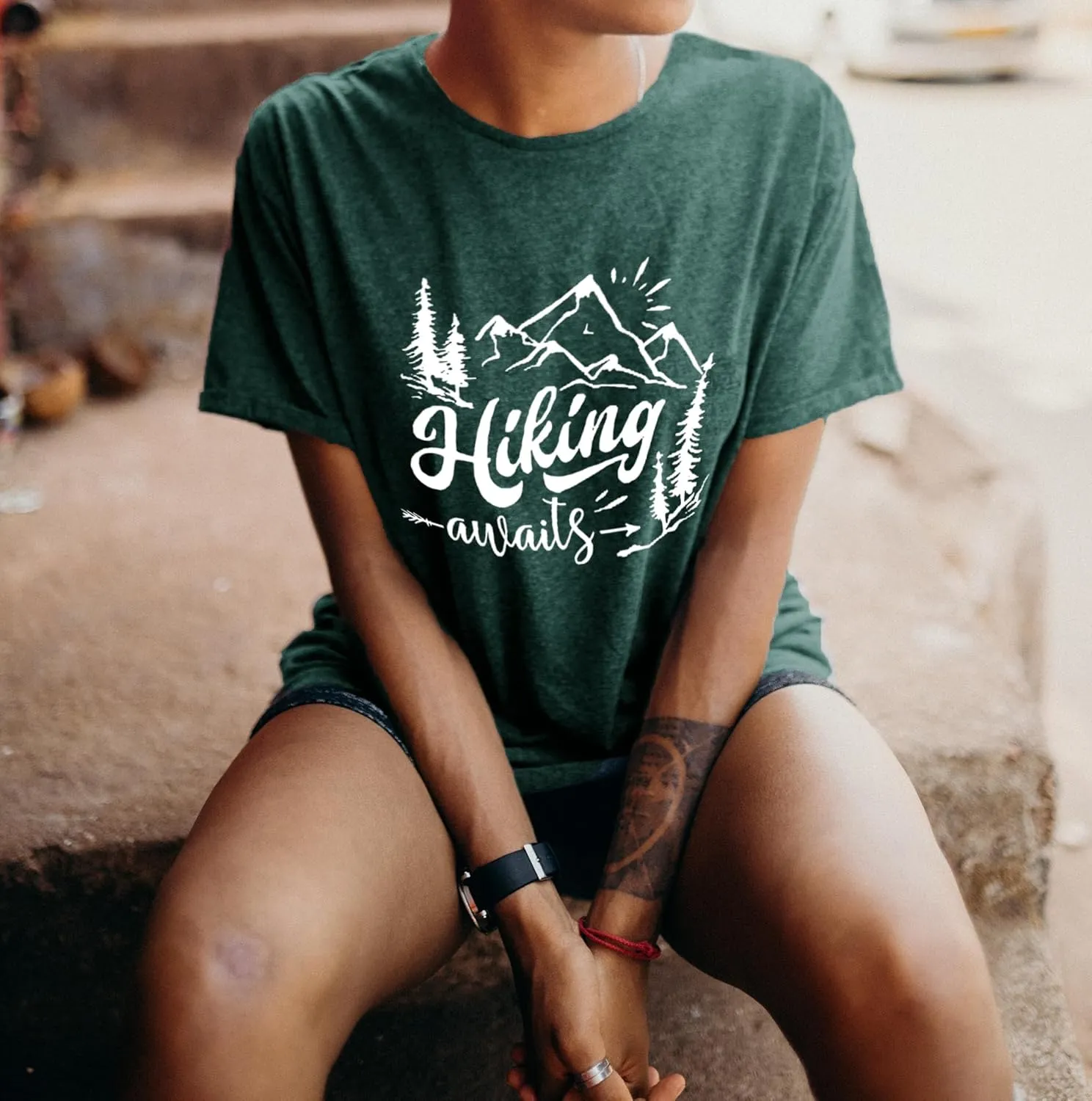 Hiking Shirt for Women Adventure Mountain Graphic Athletic Shirts Funny Hike More Worry Less Tee Tops