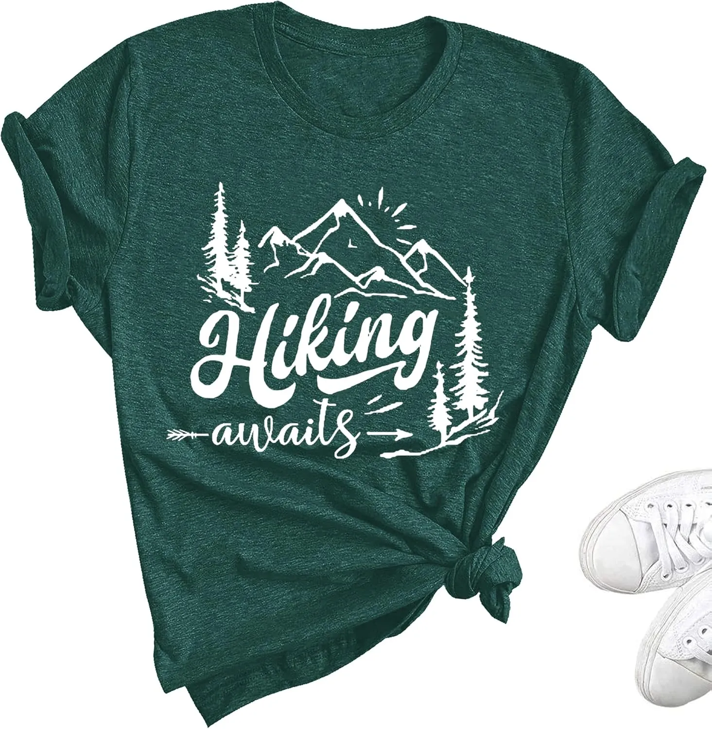 Hiking Shirt for Women Adventure Mountain Graphic Athletic Shirts Funny Hike More Worry Less Tee Tops