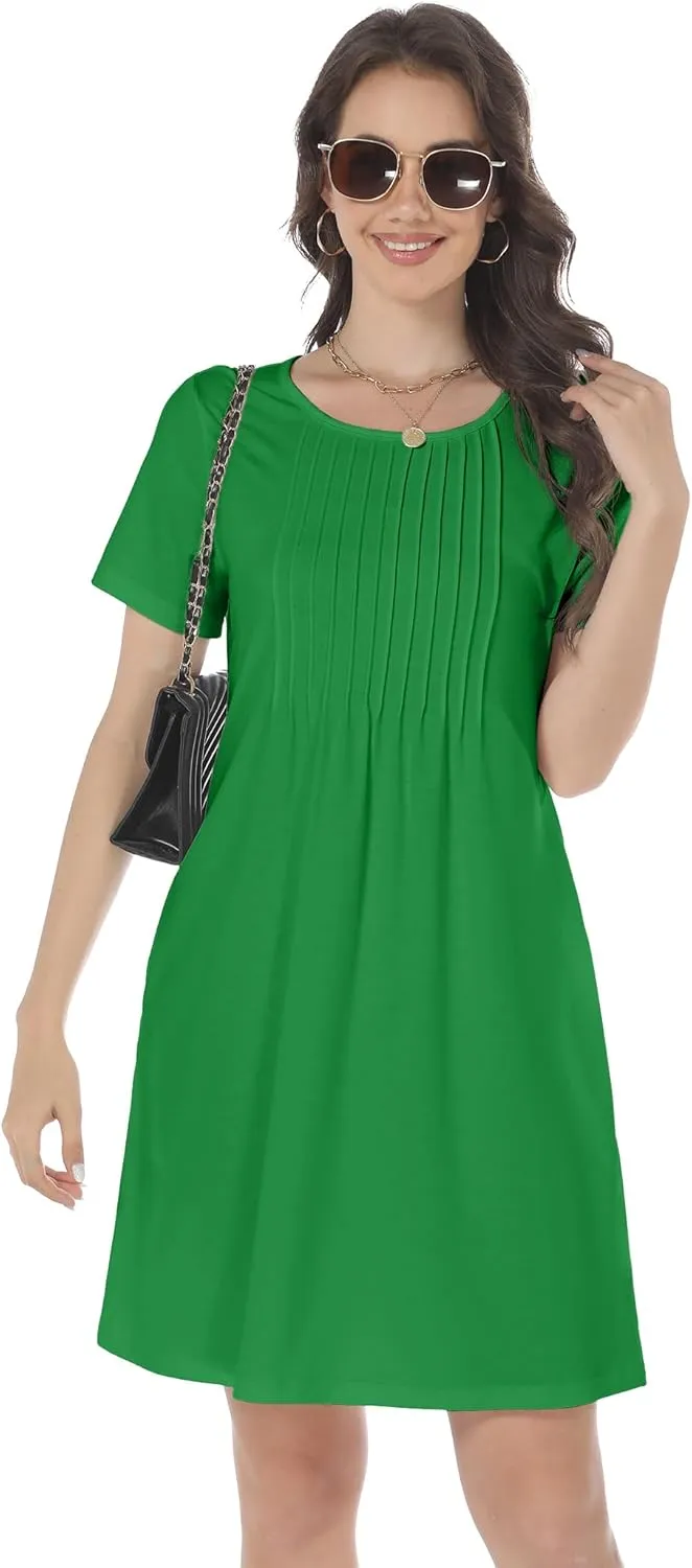 HiMONE Womens Summer Dresses T-Shirt Pleated Dressy Casual Scooped Neck Beach Vacation Dresses XS-2XL