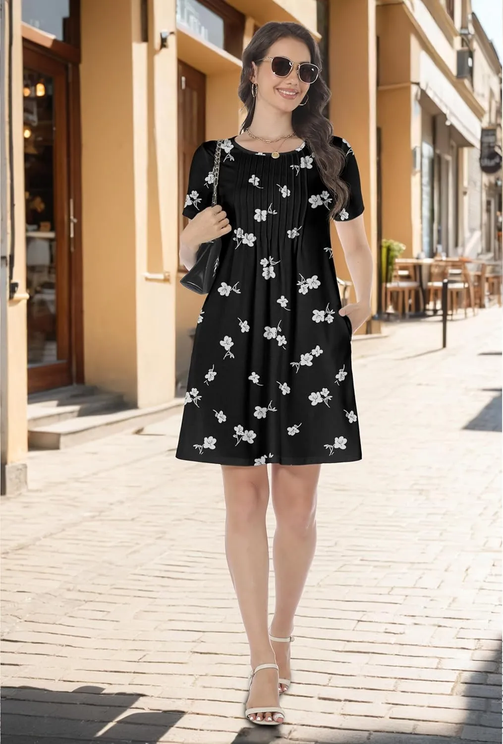 HiMONE Womens Summer Dresses T-Shirt Pleated Dressy Casual Scooped Neck Beach Vacation Dresses XS-2XL