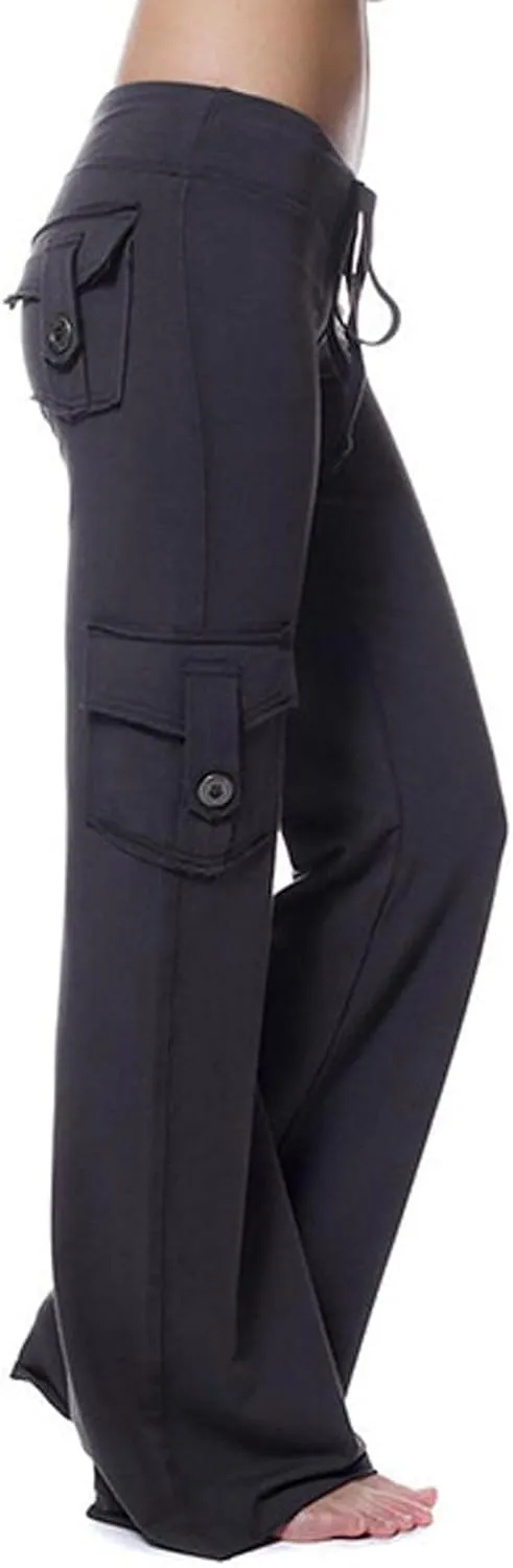 hlysgo Wide Leg Cargo Pants for Women 2025 High Waisted Yoga Leggings with Pockets Plus Size Drawstring Straight Leg Pants