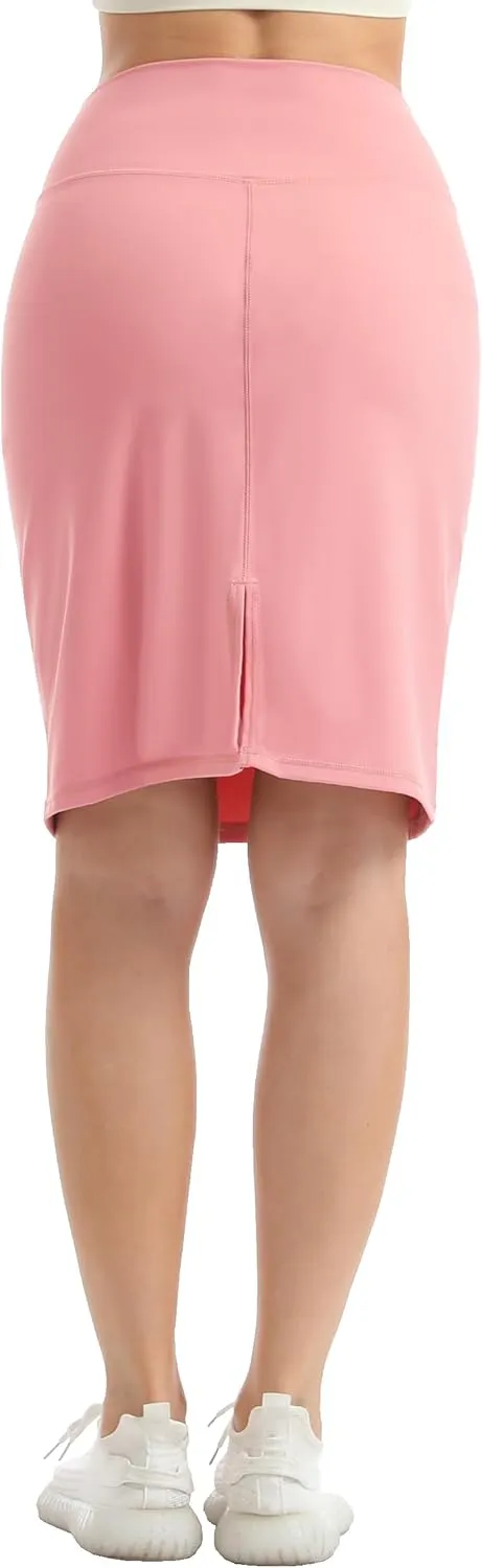 HOKOYI Women's High Waist Tummy Control Pencil Skirt Knee Length Stretch Bodycon Midi Skirt Casual Office
