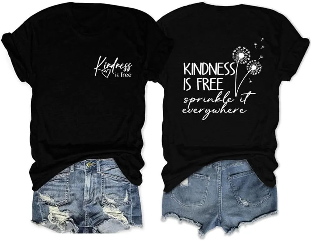 Inspirational Teacher Shirts Women Teacher Kindness Positive Message Tshirt Dandelion Graphic Summer Tee Tops