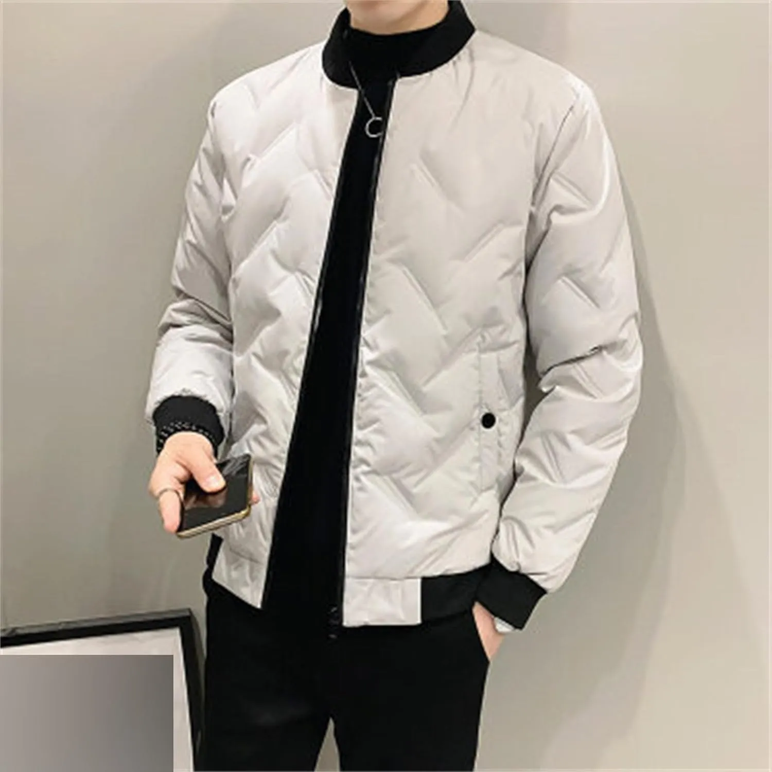 JEShifangjiusu Mens Flight Bomber Diamond Quilted Jacket Casual Lightweight Varsity Jackets Winter Warm Padded Coats Outwear