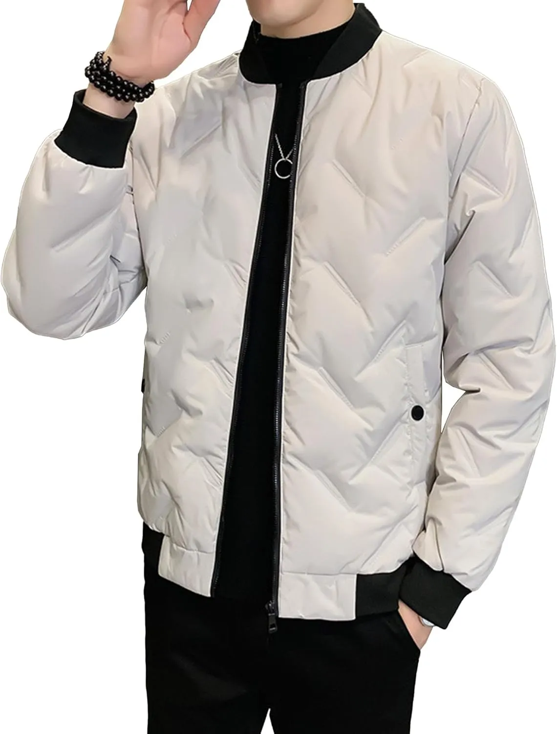 JEShifangjiusu Mens Flight Bomber Diamond Quilted Jacket Casual Lightweight Varsity Jackets Winter Warm Padded Coats Outwear