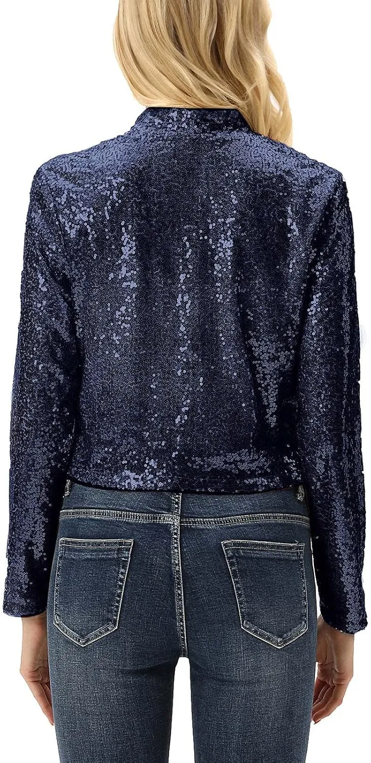KANCY KOLE Women's Sequin Shrug Long Sleeve Open Front Cropped Bolero Jackets S-XXL