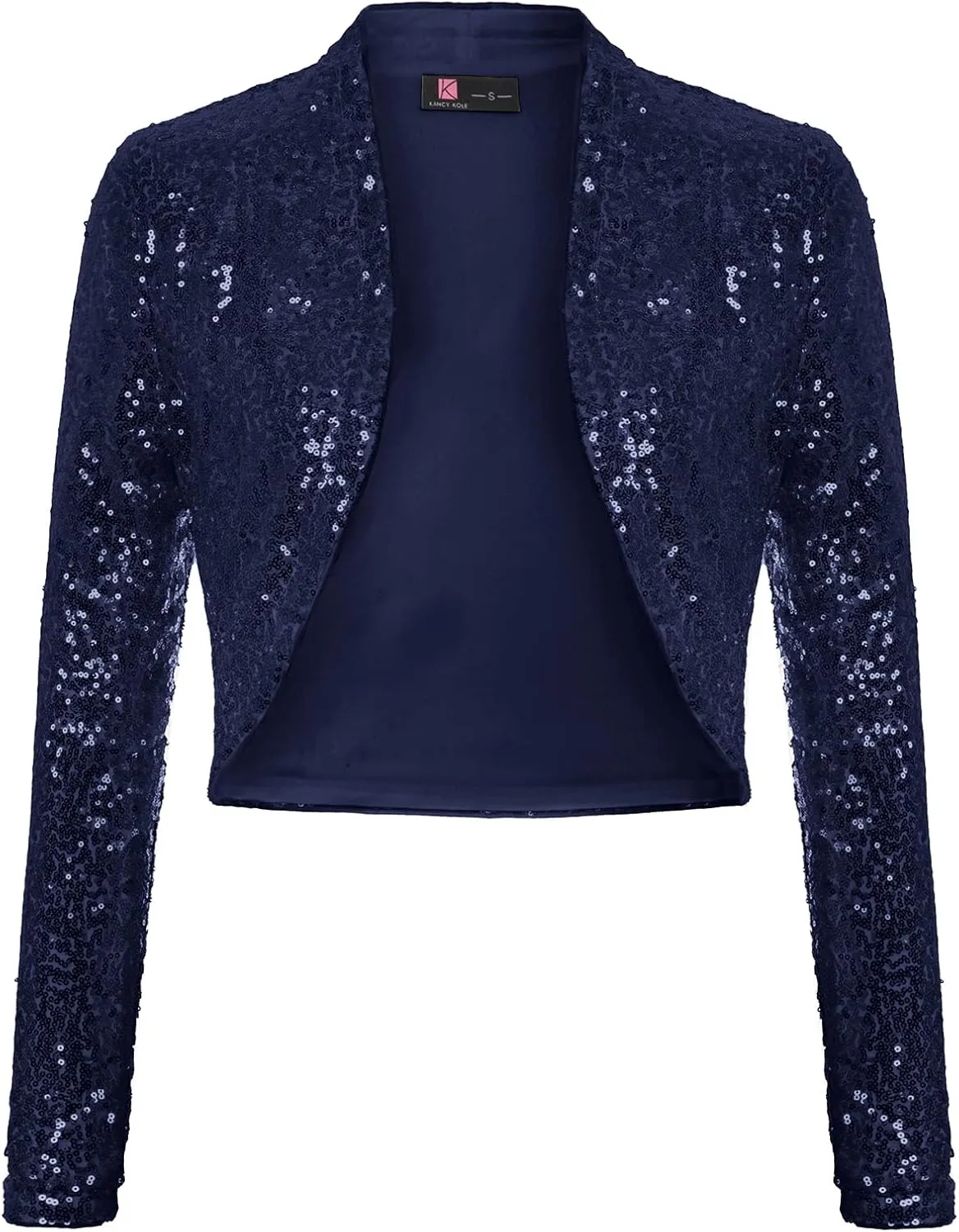 KANCY KOLE Women's Sequin Shrug Long Sleeve Open Front Cropped Bolero Jackets S-XXL
