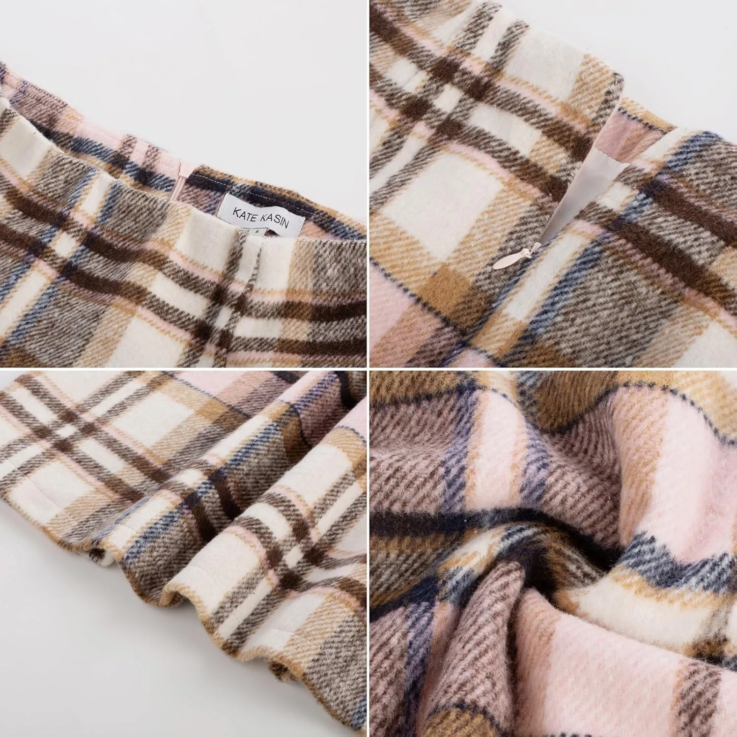 Kate Kasin 2025 Plaid Pencil Skirts for Women High Waisted Casual Stretch Bodycon Mini Skirt