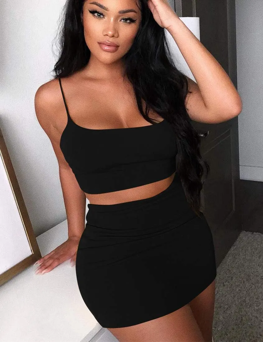 Kaximil Women's Summer 2 Piece Outfits Cami Crop Top Bodycon Skirt Mini Club Dress
