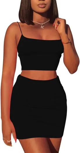 Kaximil Women's Summer 2 Piece Outfits Cami Crop Top Bodycon Skirt Mini Club Dress