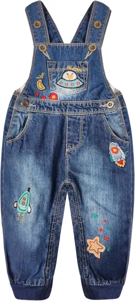 KIDSCOOL SPACE Baby Little Kids Cute Denim Embroidered Fashion Jean Overalls