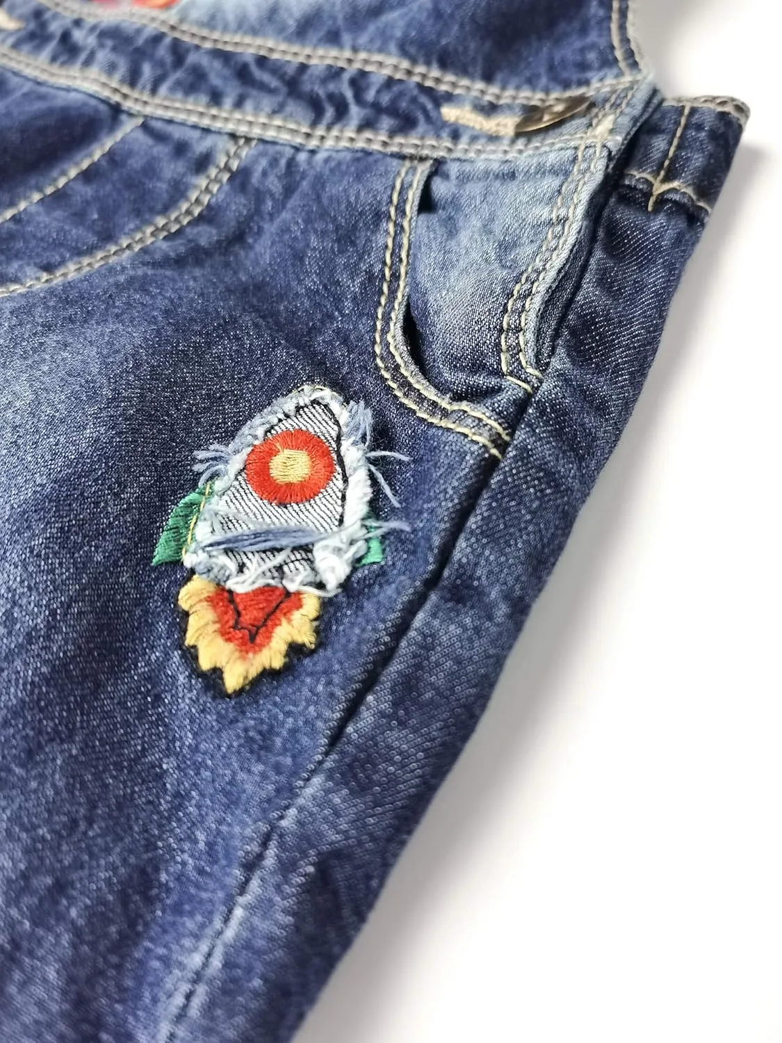KIDSCOOL SPACE Baby Little Kids Cute Denim Embroidered Fashion Jean Overalls