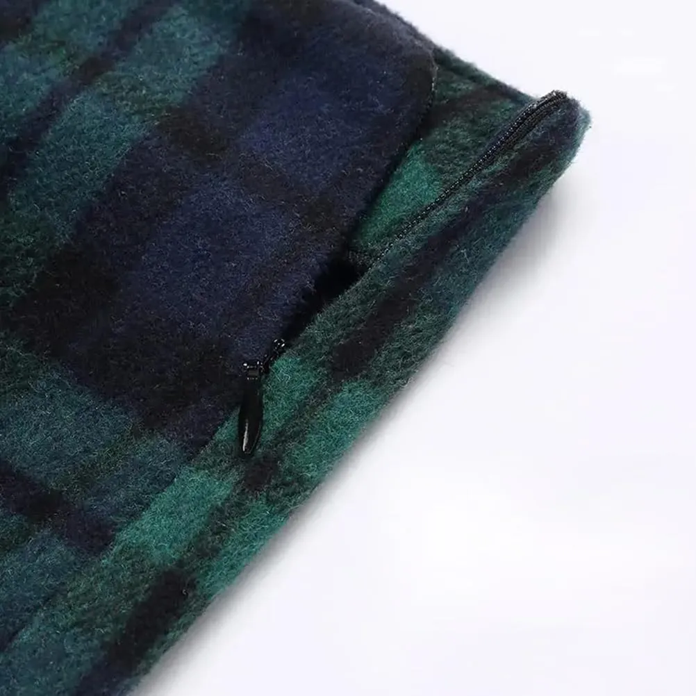 Kinghua Womens Wool Plaid Mini Skirt Fall Winter High Waisted Bodycon Pencil Skirt