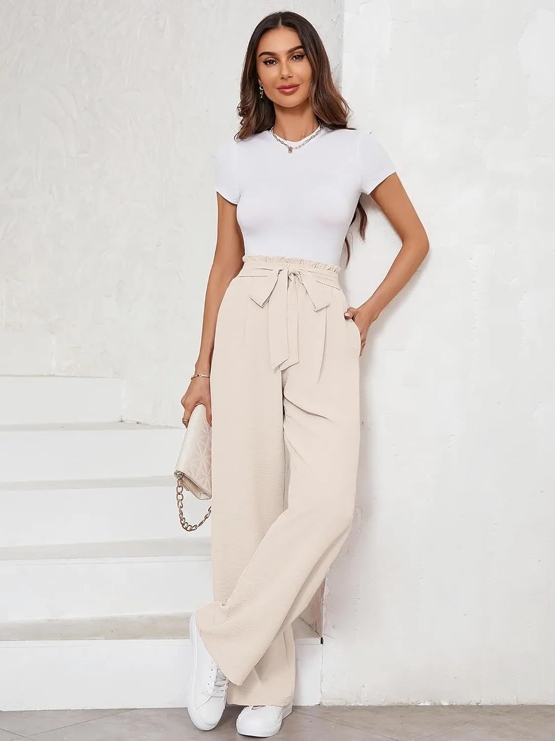KORSIS Women's Wide Leg Lounge Pants Lightweight High Waisted Loose Work Elastic Casual Outfits Trousers with Pockets (S-2XL)