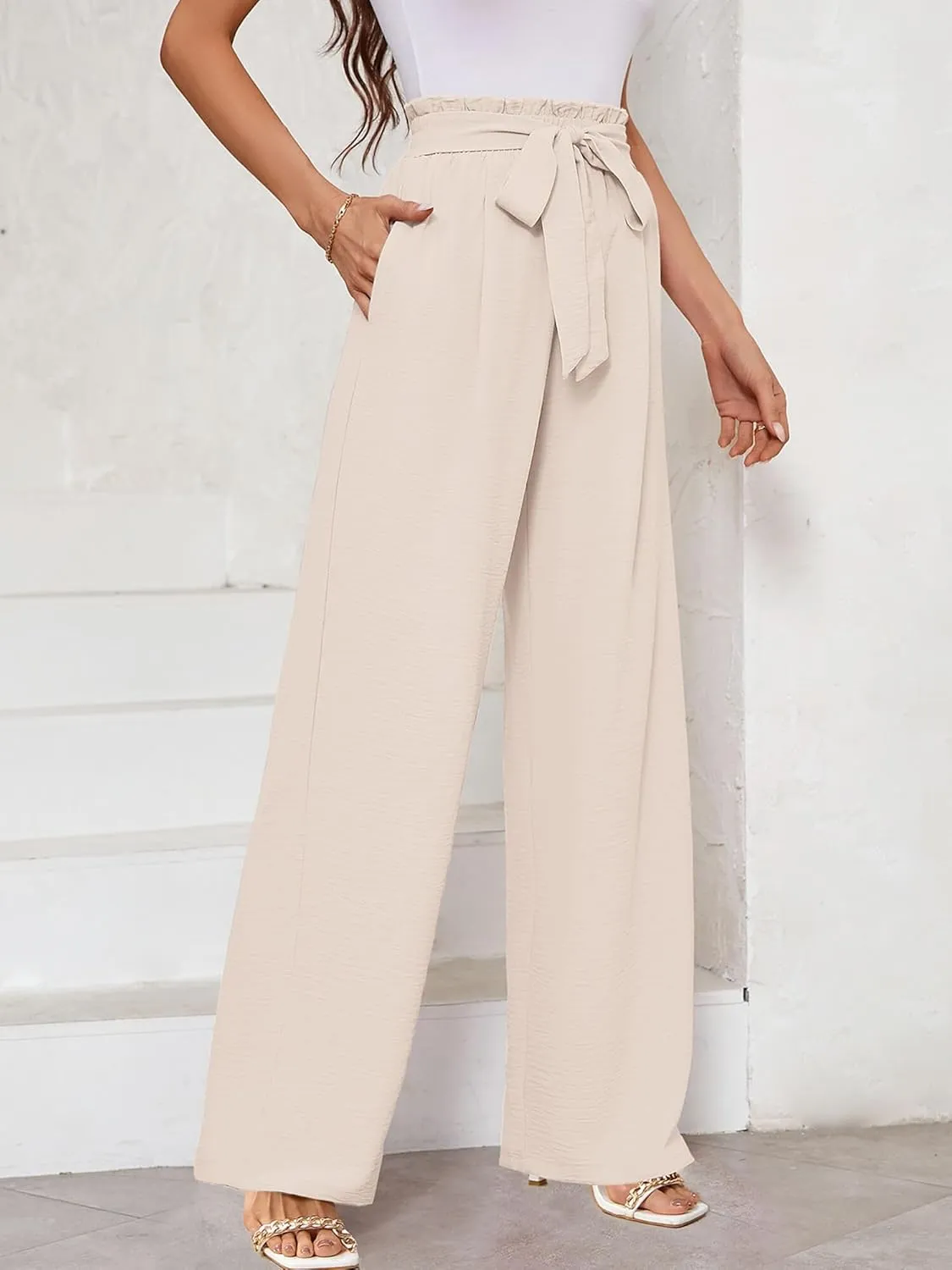 KORSIS Women's Wide Leg Lounge Pants Lightweight High Waisted Loose Work Elastic Casual Outfits Trousers with Pockets (S-2XL)
