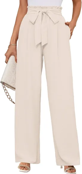 KORSIS Women's Wide Leg Lounge Pants Lightweight High Waisted Loose Work Elastic Casual Outfits Trousers with Pockets (S-2XL)