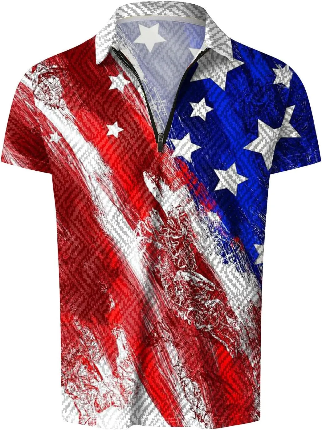 LCMTWX 4th of July Patriotic Polo Shirt for Men American Flag Print Patriotic Polo Shirt 3D Digital Printing Zipper Short