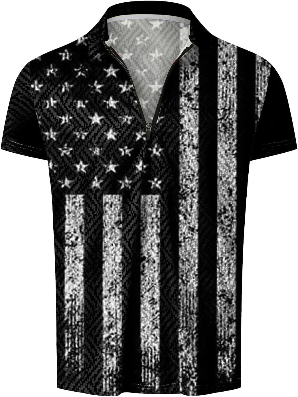 LCMTWX 4th of July Patriotic Polo Shirt for Men American Flag Print Patriotic Polo Shirt 3D Digital Printing Zipper Short