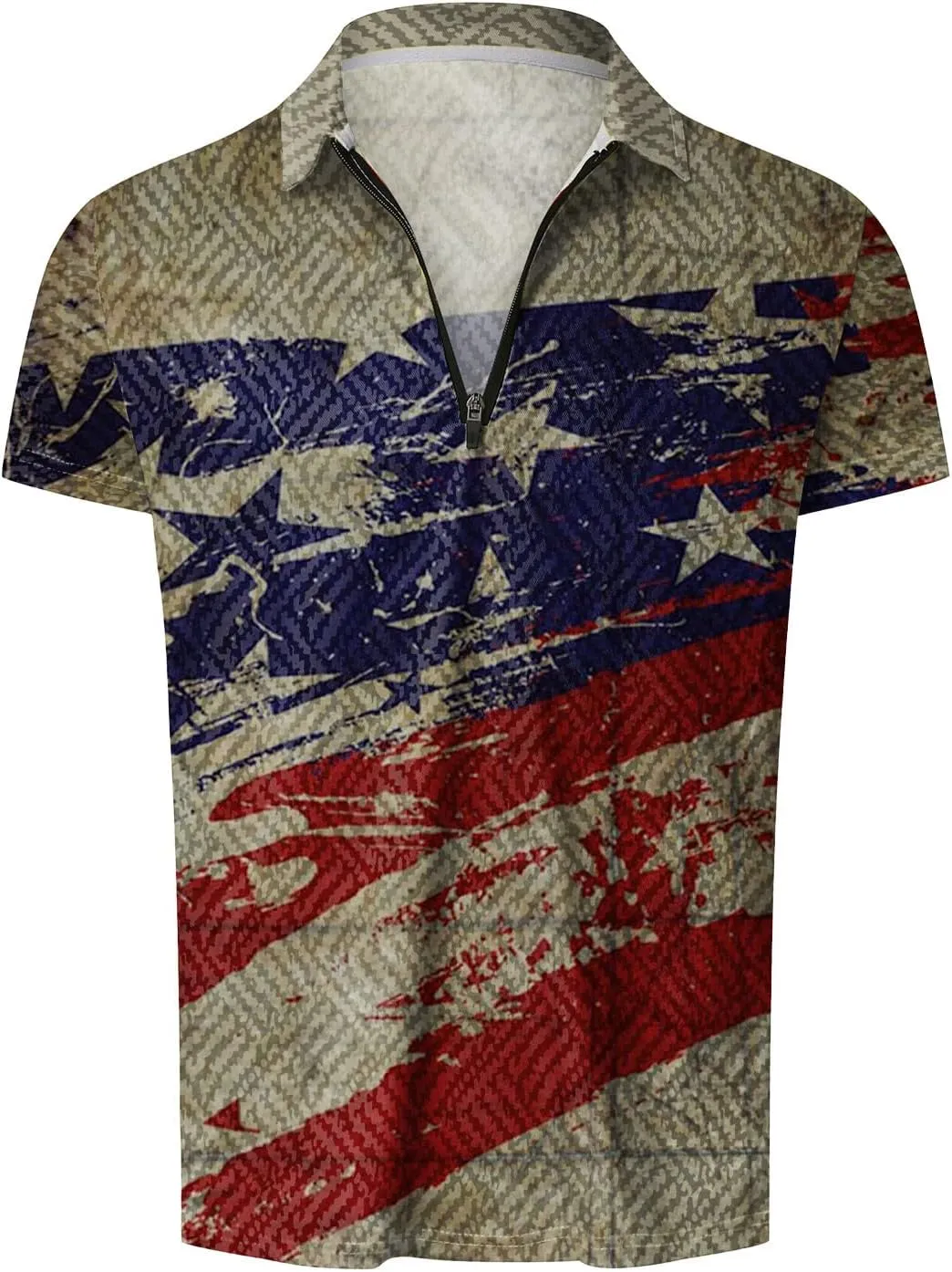 LCMTWX 4th of July Patriotic Polo Shirt for Men American Flag Print Patriotic Polo Shirt 3D Digital Printing Zipper Short
