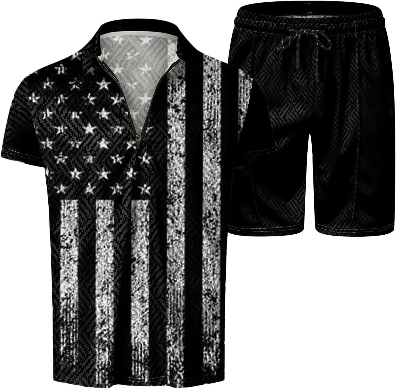 LCMTWX 4th of July Patriotic Polo Shirt for Men American Flag Print Patriotic Polo Shirt 3D Digital Printing Zipper Short