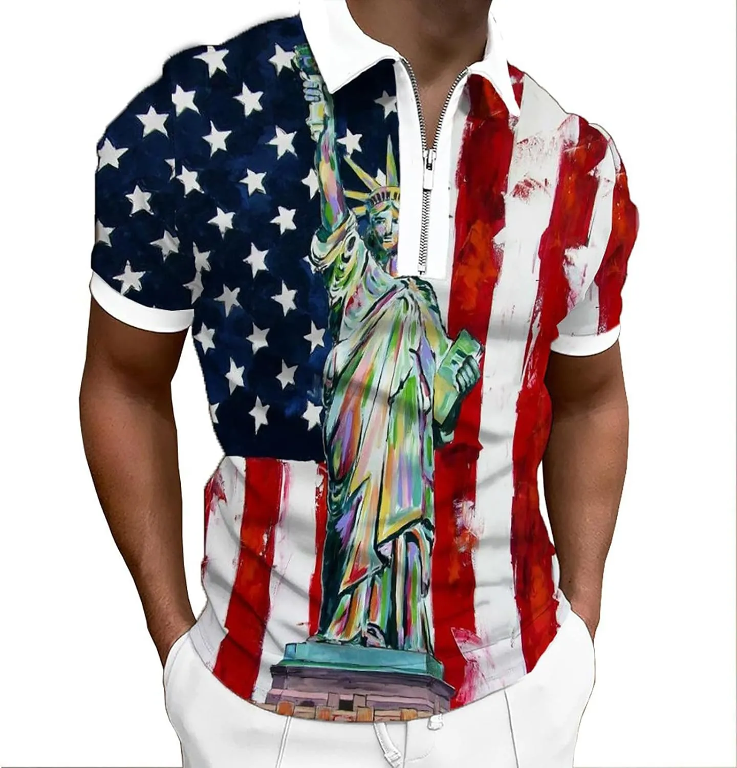 LCMTWX Polo Shirts for Men American Patriotic Flag Shirt 4th of July Patriotic Polo Shirt for Men Fashion Leisure Seaside