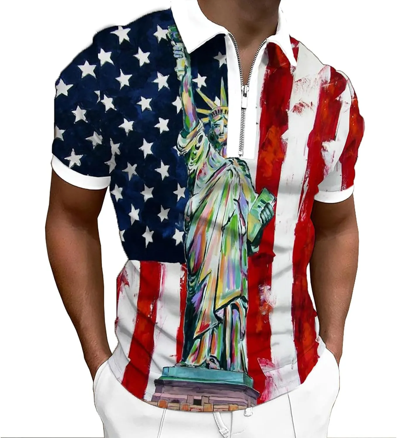 LCMTWX Polo Shirts for Men American Patriotic Flag Shirt 4th of July Patriotic Polo Shirt for Men Fashion Leisure Seaside