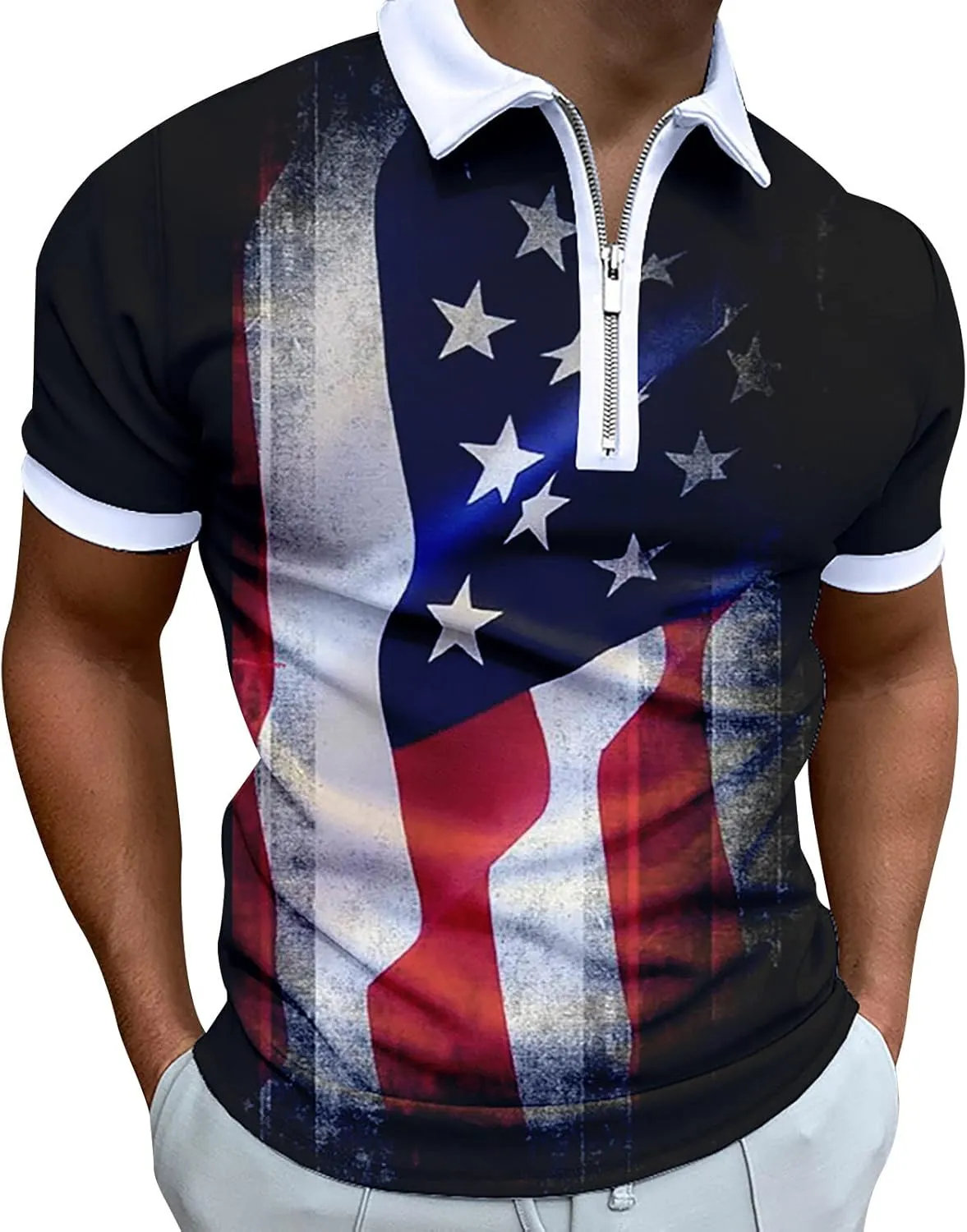 LCMTWX Polo Shirts for Men American Patriotic Flag Shirt 4th of July Patriotic Polo Shirt for Men Fashion Leisure Seaside