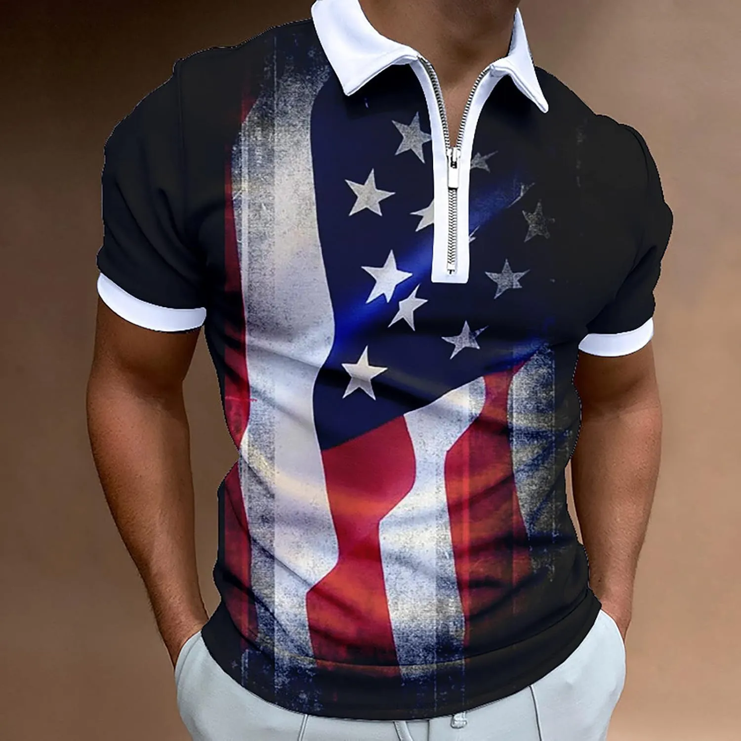 LCMTWX Polo Shirts for Men American Patriotic Flag Shirt 4th of July Patriotic Polo Shirt for Men Fashion Leisure Seaside